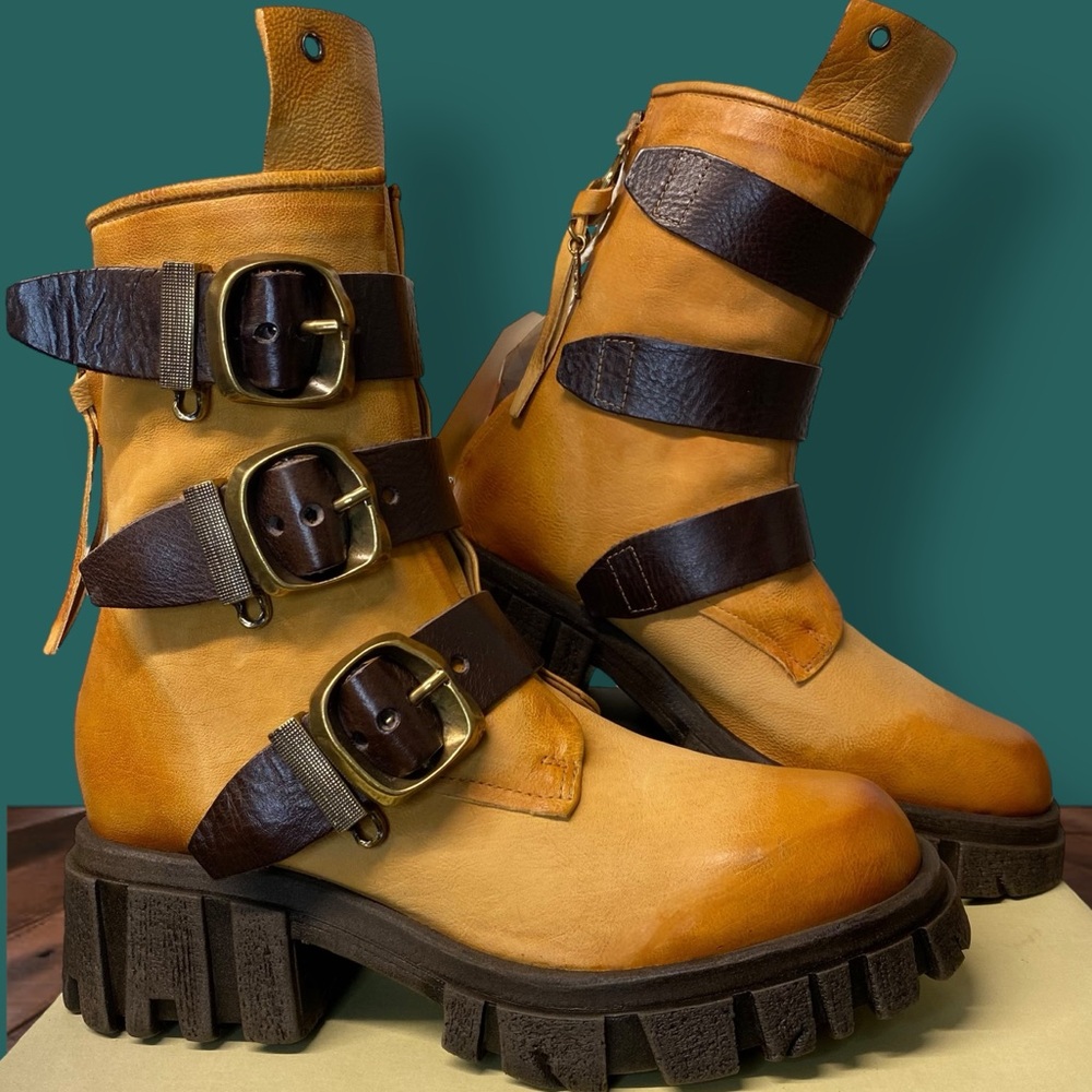 A.S.98 Hamish / Honey - Women's Leather Chunky Combat Boots - EU 39 / US 9 NWT